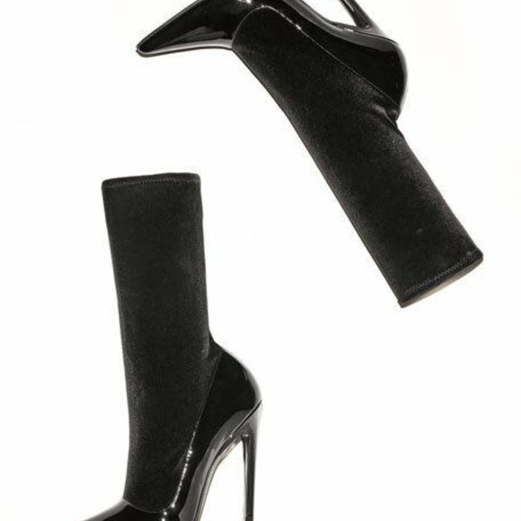 Balenciaga Velvet & Patent Mid-Calf 110mm Boots - Picture 3 of 5